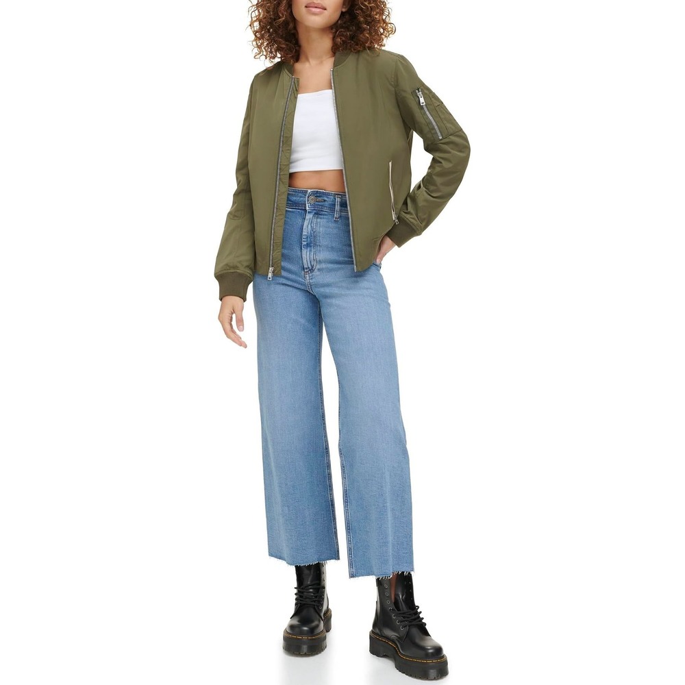 Levi's Women's L Melanie Newport Bomber Jacket Coat Olive Green Utility Zip Up - Picture 12 of 12